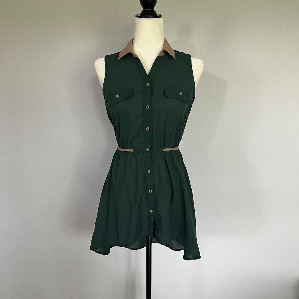 Blu Pepper Forest Green High Low Fit and Flare Dress